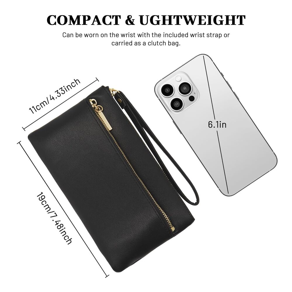 4285 Small Leather Wristlet Wallet Clutch Handbags Purses Cellphone Credit - Picture 4 of 8